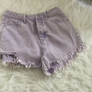 Purple Demi shorts with ruffles at the bottom